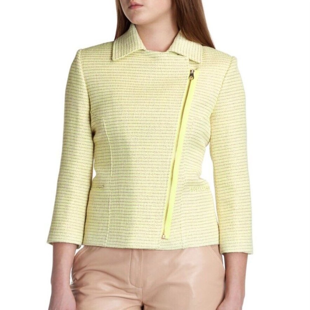 Ted Baker NEW Noira Yellow Lemon & Metallic Gold Tweed Zip Cropped Blazer Jacket - Picture 3 of 17
